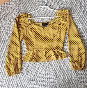 Mustard polka dot off-the-shoulder top